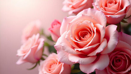 Obraz premium Vibrant Mothers Day Roses: Radiant Floral Design with Artistic Detailing for Promotions & Digital Media - Perfect for Stock Photos with Empty Space on Left