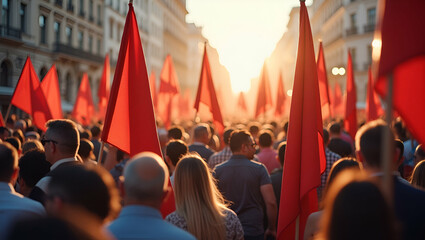 Document vibrant labour day celebration event scenes showcasing energetic public festivities communal unity and formal union ceremonies in festive urban venues in  Photo Stock  Concept  and empty spac