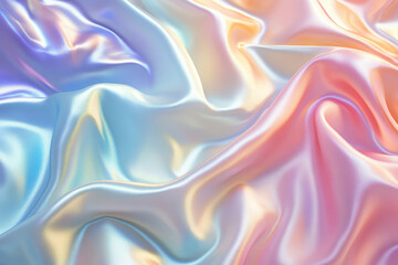 Obraz premium Iridescent pastel satin fabric with soft folds and shimmering surface in rainbow hues