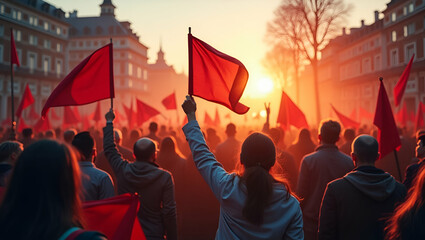 Dynamic Labour Day Rally Imagery: Impassioned Crowds, Clear Slogans, Unifying Messages - Premium Stock Photos for News Coverage with Left Space for Text