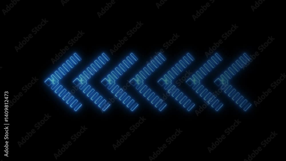 Poster abstract set of glowing neon arrows. left neon arrow animation.