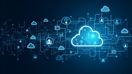 Fototapeta premium Image illustrating optimized cloud workflow automation with integrated digital processes and streamlined management systems driving superior enterprise efficiency in Photo Stock Concept and empty s