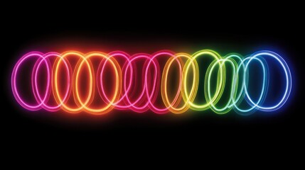 Rainbow neon circles, dark background, abstract art, design element