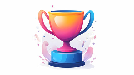 Pixelated Trophy Icon in Vibrant Gradient Colors on White Background Symbolizing Achievement and Success