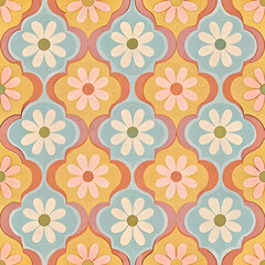Retro 70s Pastel Seamless Floral with Round Petals seamless pattern with flowers new 2025 trendy seamless digital pattern textile print vector seamless pattern with flowers
