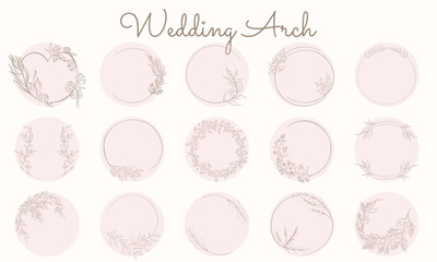 Romantic vector set of floral wedding arches with branches, leaves, and flowers. Perfect for invitations, decor, and branding. Fully editable and isolated elements.