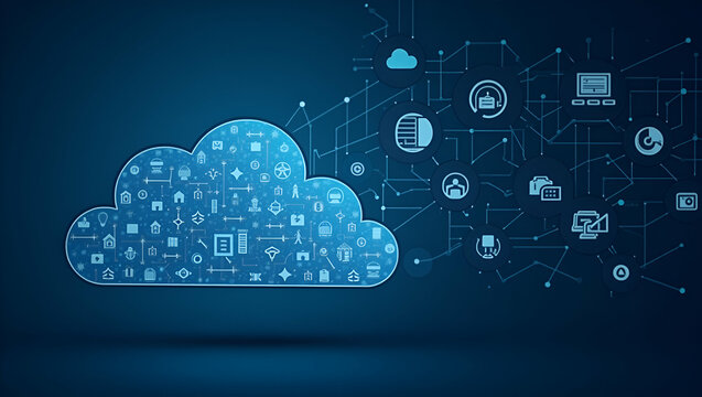 Comprehensive cloud services suite offering on demand computing secure data storage and flexible application deployment to drive enterprise agility. in  Photo Stock  Concept  and empty space on the le