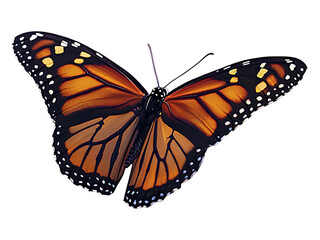 Fototapeta premium A vibrant monarch butterfly delicately perched on a cluster of lavender blossoms.