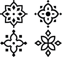 Four Decorative Floral Design Elements in Black and White