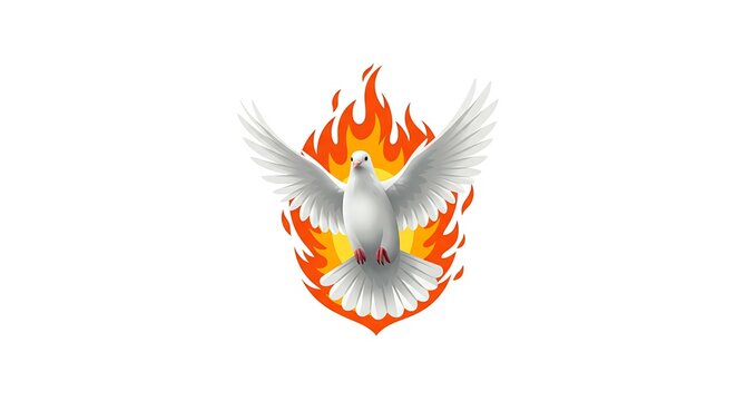 Pentecost Sunday Icon. Holy Bird icon. White Dove & Fire Icon. Suitable for Design