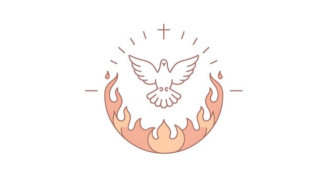 Pentecost Sunday Icon. Holy Bird icon. White Dove & Fire Icon. Suitable for Design