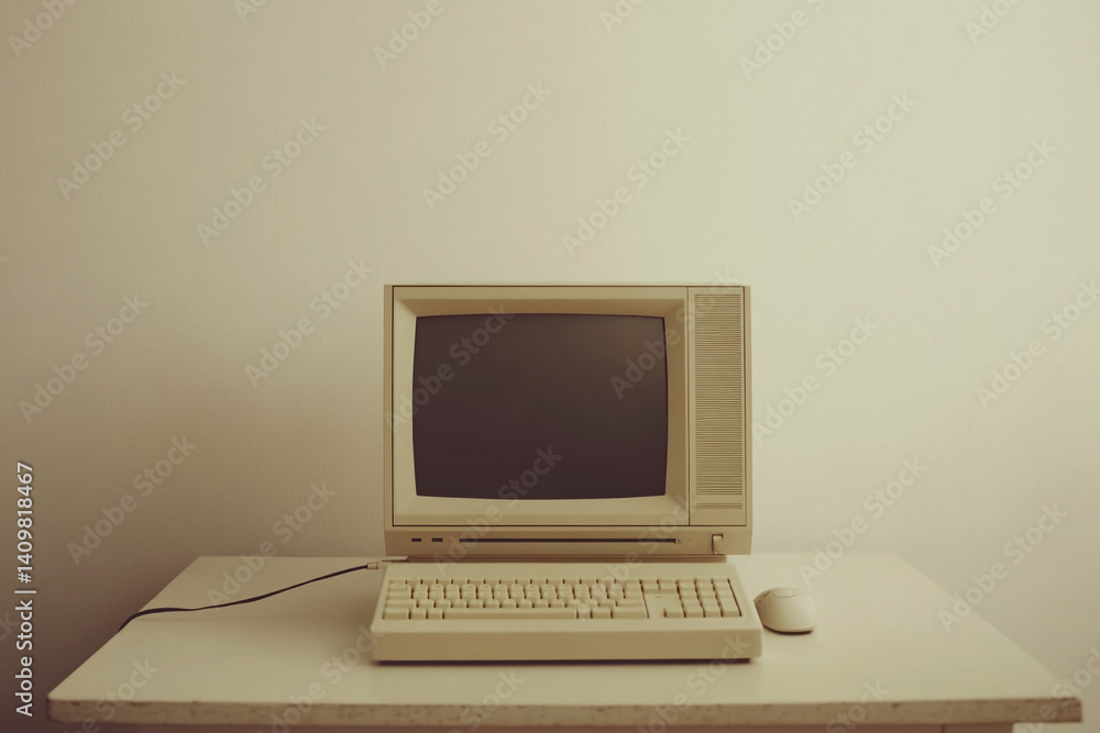 Poster vintage computer nostalgia simple setup