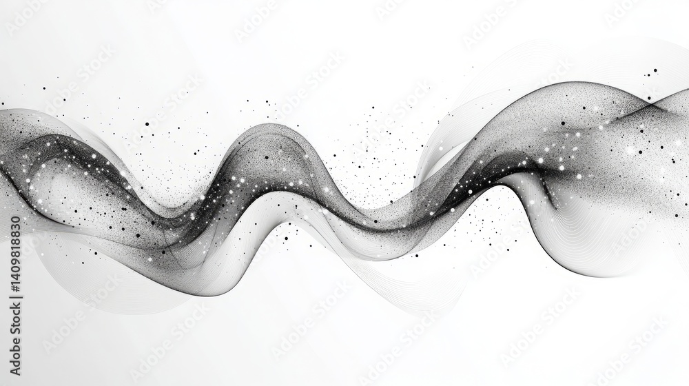 Poster a white background with a wave and stars, abstract light gray background with gradient and geometric