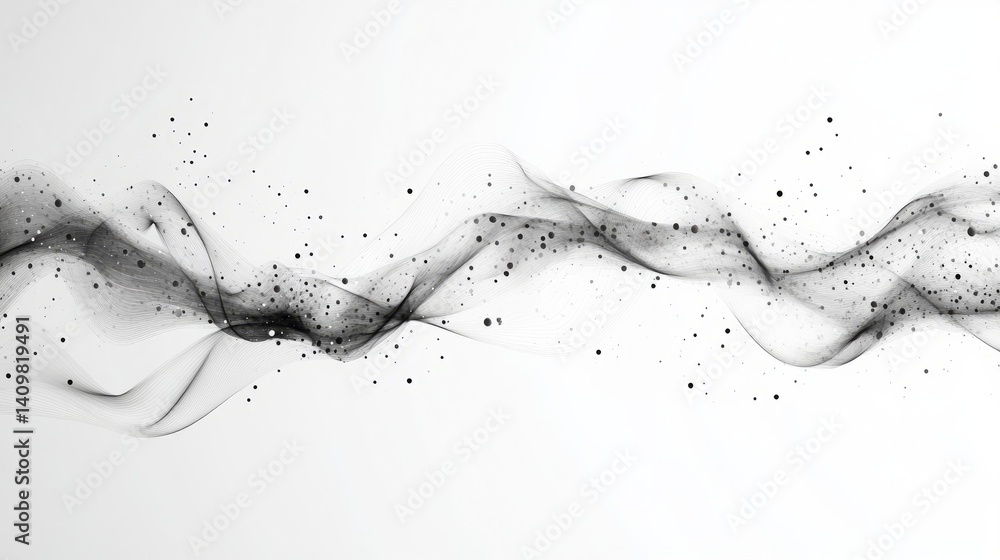 Poster a white background with a wave and stars, abstract light gray background with gradient and geometric
