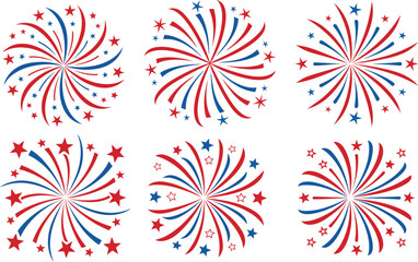 4th July firework vector graphic bundle. Transparent Background.