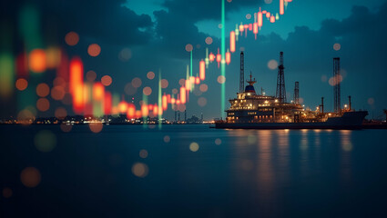 Fototapeta premium Oil and Gas Market Trends: Strategic Trading Models, Risk Assessments, and Tech Tools for Fossil Fuel Price Analysis - Conceptual Image with Empty Space