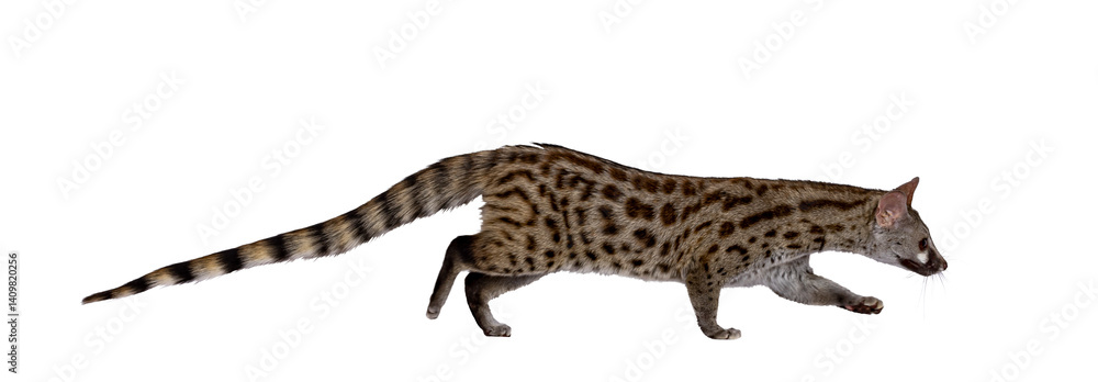 Aufkleber side view of arabian small spotted genet aka genetta genetta, running from left to right. looking ah