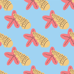 Pastel Summer Seashells Starfish Hand Drawn Artistic Vector Seamless Pattern 