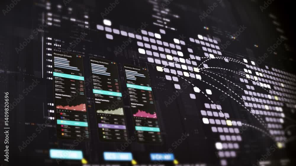 Leinwandbilder Dynamic data visuals for business info graphics, animated charts, and data-driven insights for a business meeting mock-up. Explore the world of trading, stock exchanges, and crypto
