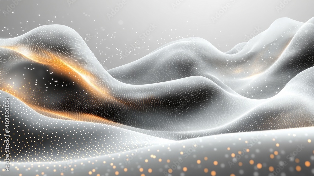 Poster a white background with a wave and stars, abstract light gray background with gradient and geometric