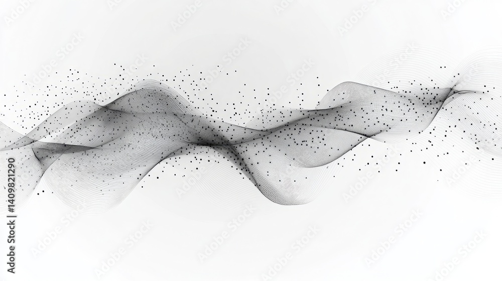Poster a white background with a wave and stars, abstract light gray background with gradient and geometric