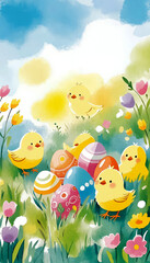 Charming chicks with colorful eggs!
