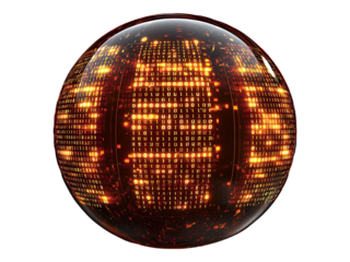 Glowing digital sphere, abstract concept of global network, data flow, and binary code.  Perfect for tech, AI, and futuristic designs.  Use as a background, illustration, or symbol of innovation.