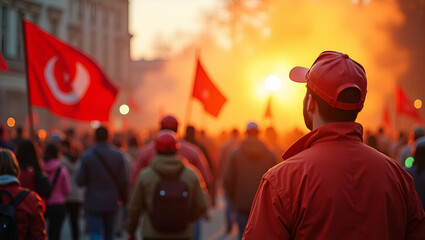 Fototapeta premium Labour Day Freedom: Capturing Symbolic Worker Emancipation and Vibrant Activism in Premium Photo Stock Visuals for National Unity and Editorial Excellence