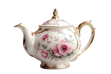 Floral teapot with gold trim isolated on white background csvgen