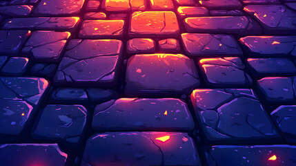 Pixel Art Stone Floor Texture with a Purple Color Palette and Subtle Lighting For Game Art