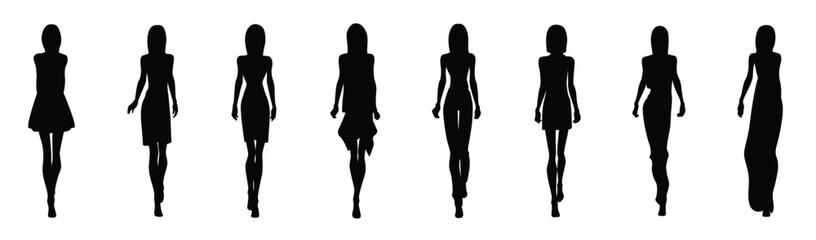Shadow people in various gestures, vector silhouettes of men and a women. Set of Women Silhouettes vector