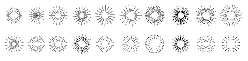 Sunbursts and borders collection. Vector illustration.