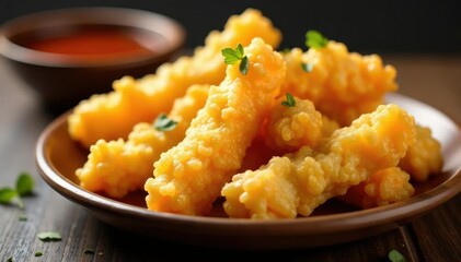 Assorted tempura, delicate, crisp, golden brown, close up, white, oriental