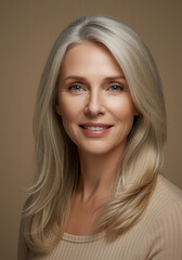 Fototapeta premium Charming woman smiling with cream on both cheeks