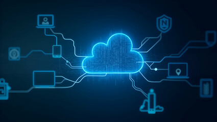 Fototapeta premium Modern Cloud Data Transfer: Visualizing Secure High-Speed Digital Channels & Advanced Connectivity for Real-Time Information Synchronization in Photo Stock Concept