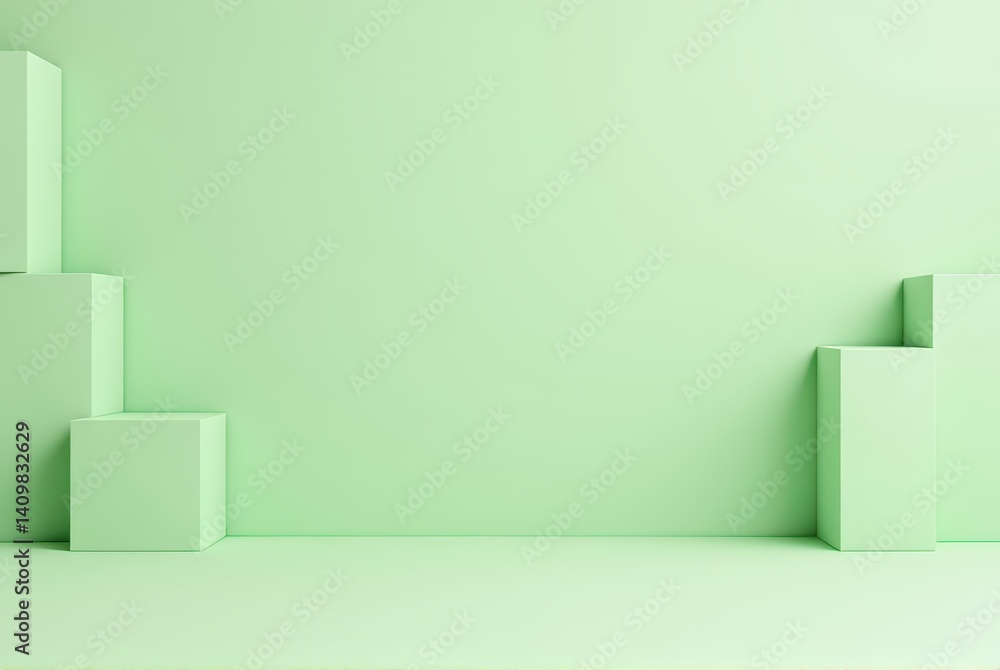 Poster minimalist green cubes in a studio setting abstract design calm atmosphere visual art perspective