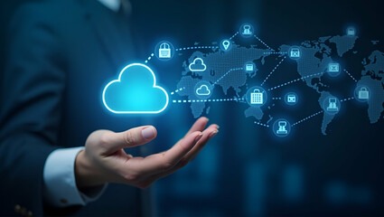 Innovative Cloud Networking Solutions for Efficient Data Transfer & Secure High-Speed Connectivity in Global Enterprises - Photo Stock Concept with Empty Space