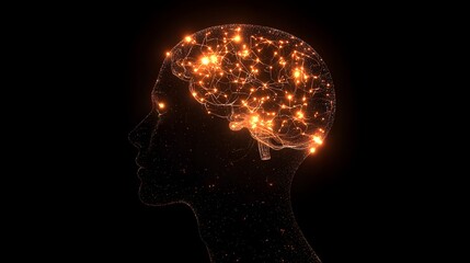 Fototapeta premium Illuminated Mind: Captivating representation of a human head illuminated with intricate neural network connections, symbolizing thought processes.