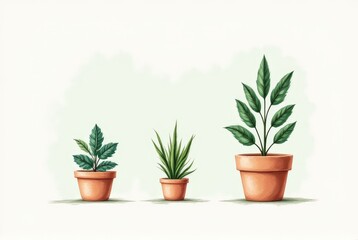 Obraz premium Growing green plant development stages home interior illustration minimalist style front view nature inspiration