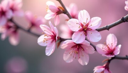 Fototapeta premium Delicate pink sakura blossoms, intricate branch pattern, texture, spring