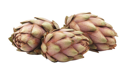 Trio of fresh artichokes displayed together emphasizing their unique shapes and textures in a culinary context