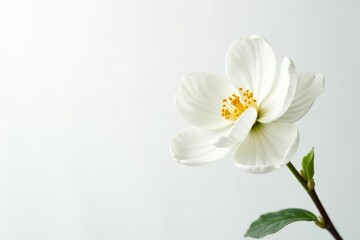 Obraz premium Delicate white flower blossom on pure white background, bloom, blossom