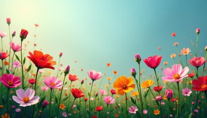 Naklejka premium Delicate wildflowers in a continuous, vibrant array , wallpaper, pattern, flowery