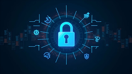 Fototapeta premium Innovative Visuals of Cybersecurity in Blockchain: Secure Ledger Technology, Encrypted Transactions, and Decentralized Protocols - Stock Photos with Left Space for Text