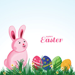Happy easter card background with eggs for green garden nature background