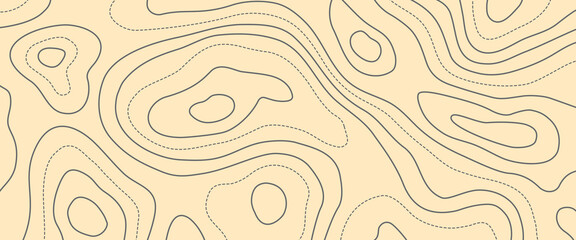 Seamless beige contour map pattern with abstract terrain lines. Ideal for backgrounds, prints, and decorative minimalist designs. Soft earth tones with elegant topographic styling.