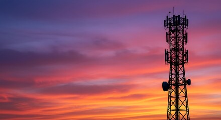 Naklejka premium 5G Network Tower at Sunset – Connectivity Concept