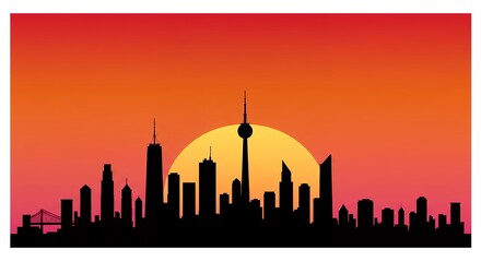 Obraz premium Sunset city silhouette landscape graphic