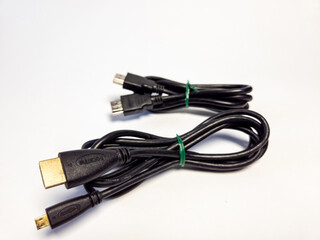 HDMI and mini HDMI cables. Isolated on white background