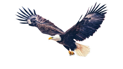 Obraz premium A bald eagle flying in sky in wild. Watercolor art drawing.